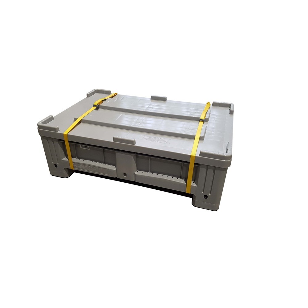 Image of Stapelbarer Sicherheitsbehälter mit Deckel und Spanngurt Mit dem Kunststoff-Sammelbehälter CEMO sorgen Sie für eine transportsichere Beförderung fester Gefahrstoffe der Verpackungsgruppen II und III. Der Sicherheitsbehälter besteht aus stossunempfindliche