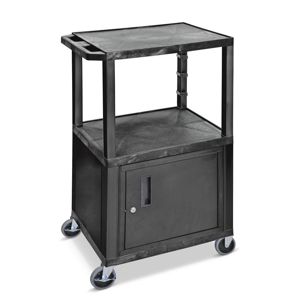 Image of Ablagefläche und Stauraum in einem Der Kunststoff-Transportwagen BASIC mit Unterschrank ist aus dem robusten und widerstandsfähigen Polyethylen gefertigt. Dieser Kunststoff hat den Vorteil wiederverwertbar zu sein, er ist stossfest und hat eine hohe chemi