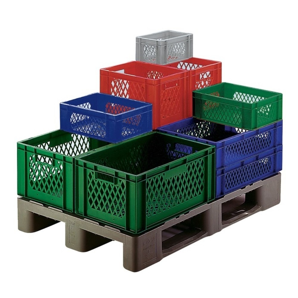 Image of  Innenbreite: 352mmLA-KA-PE Transportstapelbehälter, rot PP Durchfassgriff, L600xB400xH270mm, Seitenwände durchbrochen LA-KA-PE Transportstapelbehälter, rot PP Durchfassgriff, L600xB400xH270mm, Seitenwände durchbrochen