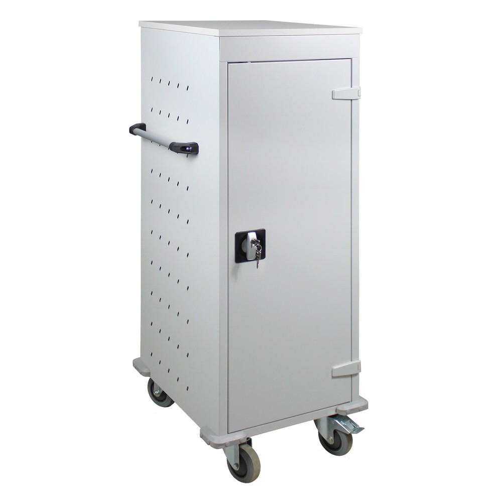 Image of Verfahrbarer Stahl-Laptop-Schrank inkl. Stromversorgung und Zylinderschloss Egal ob in der Schule, Universität, Produktion oder Werkstatt: In diesem lichtgrauen Laptop-Tablet-Schliessfachwagen verwahren Sie Laptops, Tablets oder Smartphones diebstahlsiche