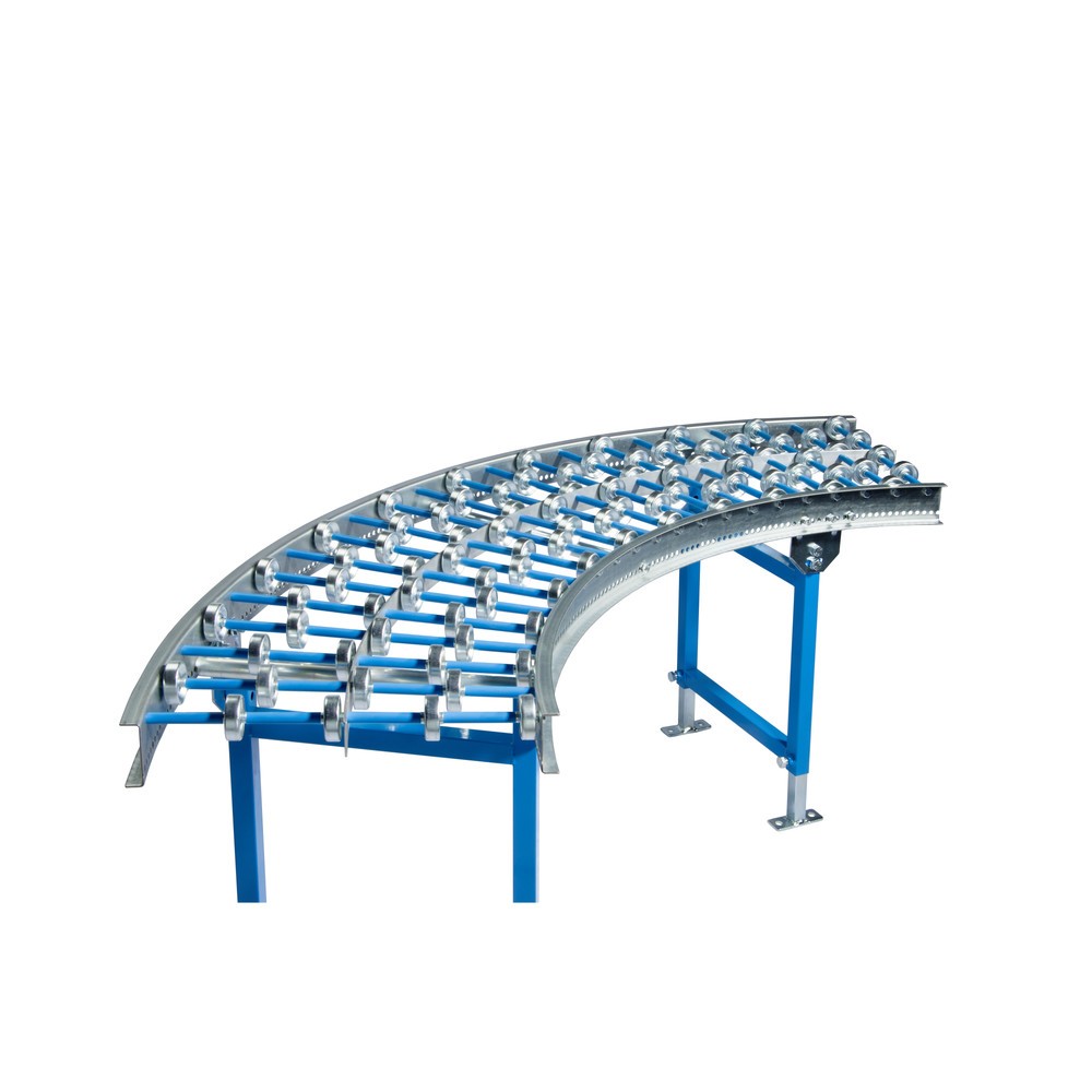 Image of Mit der Röllchenbahnkurve realisieren Sie individuelle Förderstrecken. Errichten Sie mit einer Leicht-Röllchenbahn einen effektiven Stückgut-Transport für Wareneingang, Lager und Produktion. Die Leicht-Röllchenbahn-Kurve 45° mit Stahl-Tragrollen ist schne