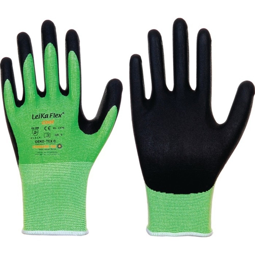 Image of  Norm: EN 388/EN 420LEIPOLD Handschuhe LeikaFlex® Cool, EN 388/EN 420 PSA-Kategorie II, Grösse 8 grün/schwarz, 12 Paar LEIPOLD Handschuhe LeikaFlex® Cool, EN 388/EN 420 PSA-Kategorie II, Grösse 8 grün/schwarz, 12 Paar