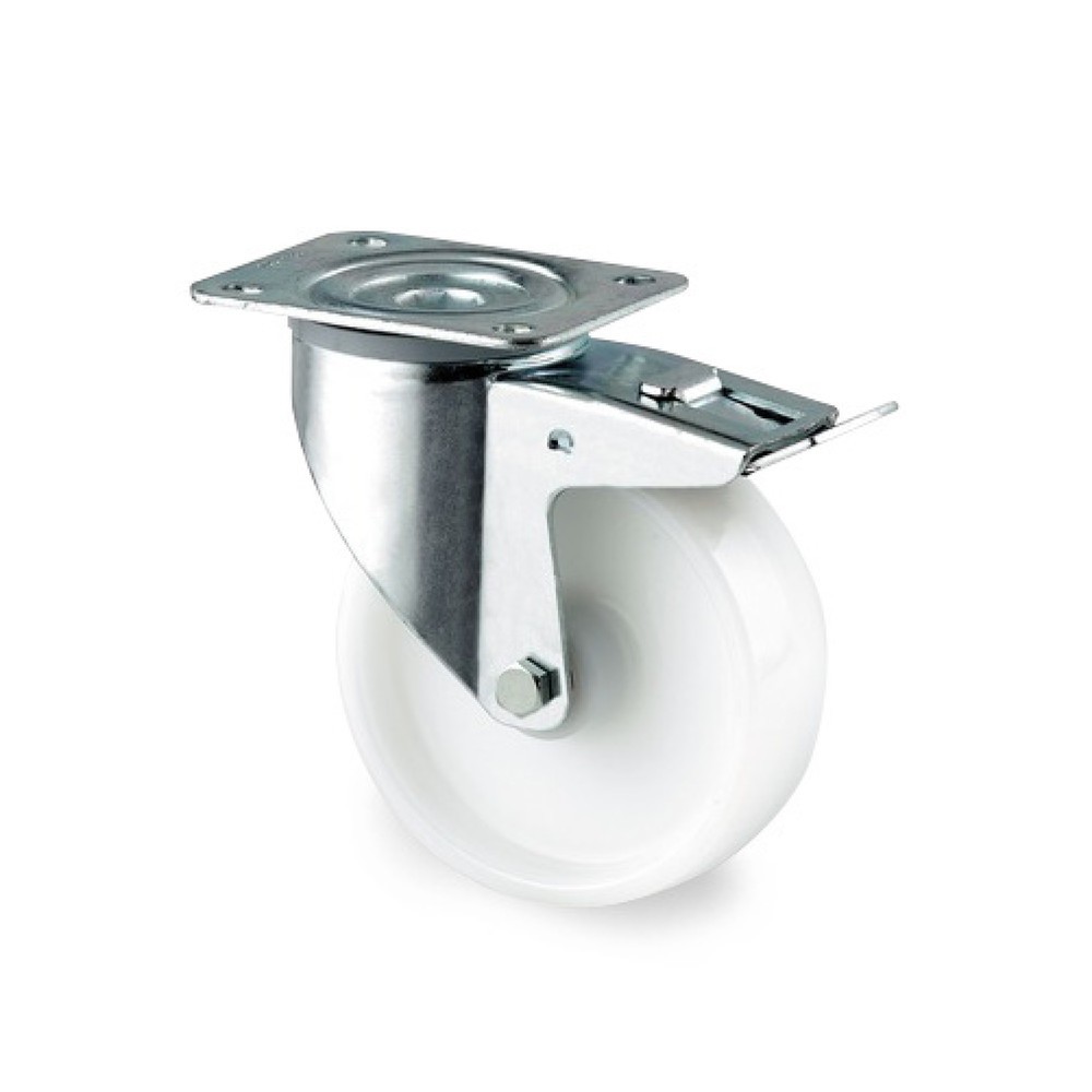 Image of Mit Feststeller schnell fixiert Die Lenkrolle TENTE Polyamid, Gleitlager, Totalfeststeller, Schwenklagerschutz ist für den vielfältigen Einsatz konzipiert und bspw. für weiche Böden wie Teppich, PVC oder Nadelfilz. Der Radkörper besteht aus Polyamid und v