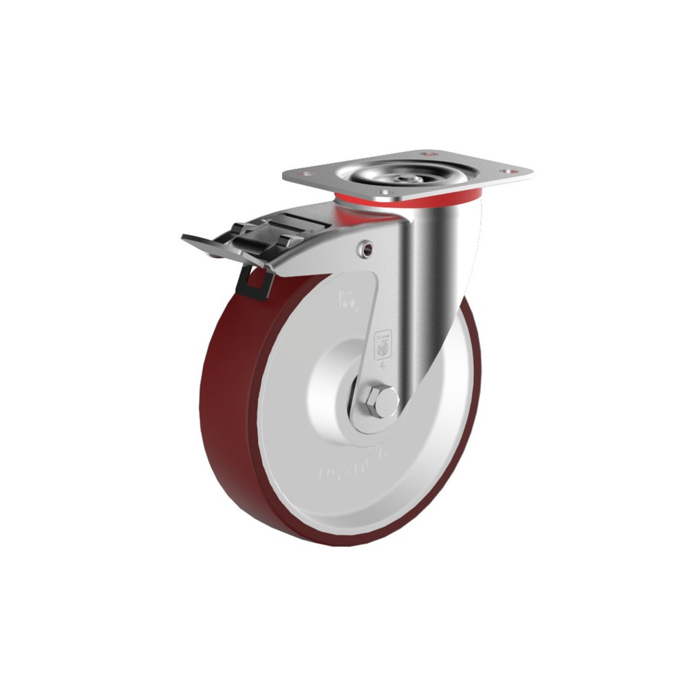 Image of Spurlos und mit geringem Rollwiderstand Die Lenkrolle Wicke PU, inkl. Feststeller besteht aus einer Polyamid-Felge mit einem robusten, weitgehend wartungsfreien Rollenlager. Die Bereifung aus Polyurethan (PU) dämpft auftretende Fahrgeräusche wirksam und b