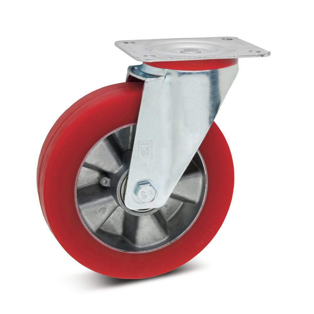 Image of Nicht kreidende Lenkrolle für harte Böden Das Material der Lenkrolle Wicke Soft-PU, das Polyurethan, ist ein Kunststoff mit vielen Vorteilen. Er ist stossfest und hat eine hohe Elastizität, zusätzlich zu der Belastbarkeit. Chemisch ist er beständig gegen 