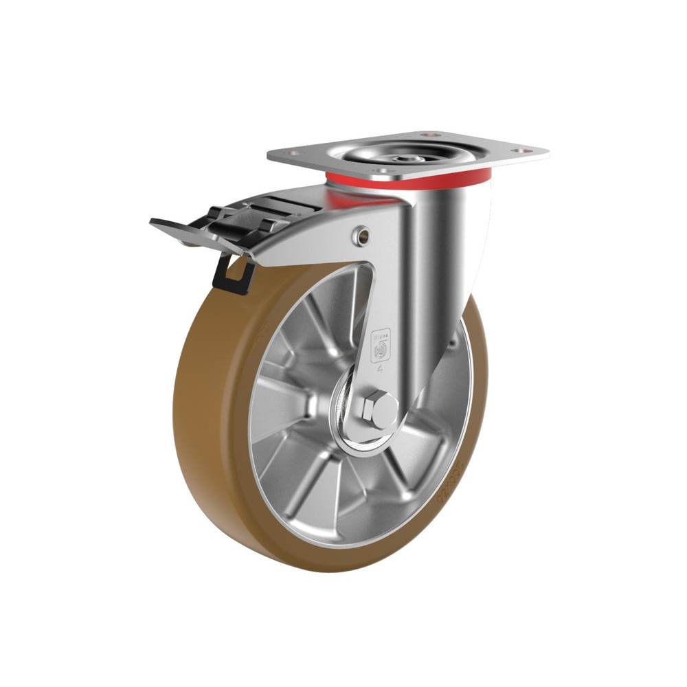 Image of Zuverlässige Transportrolle für den vielfältigen Einsatz Die Lenkrolle Wicke Topthane® PU, inkl. Feststeller besteht aus einer robusten Aluminium-Felge mit einem belastbaren und langlebigen Kugellager. Die Bereifung aus Polyurethan (PU) dämpft auftretende