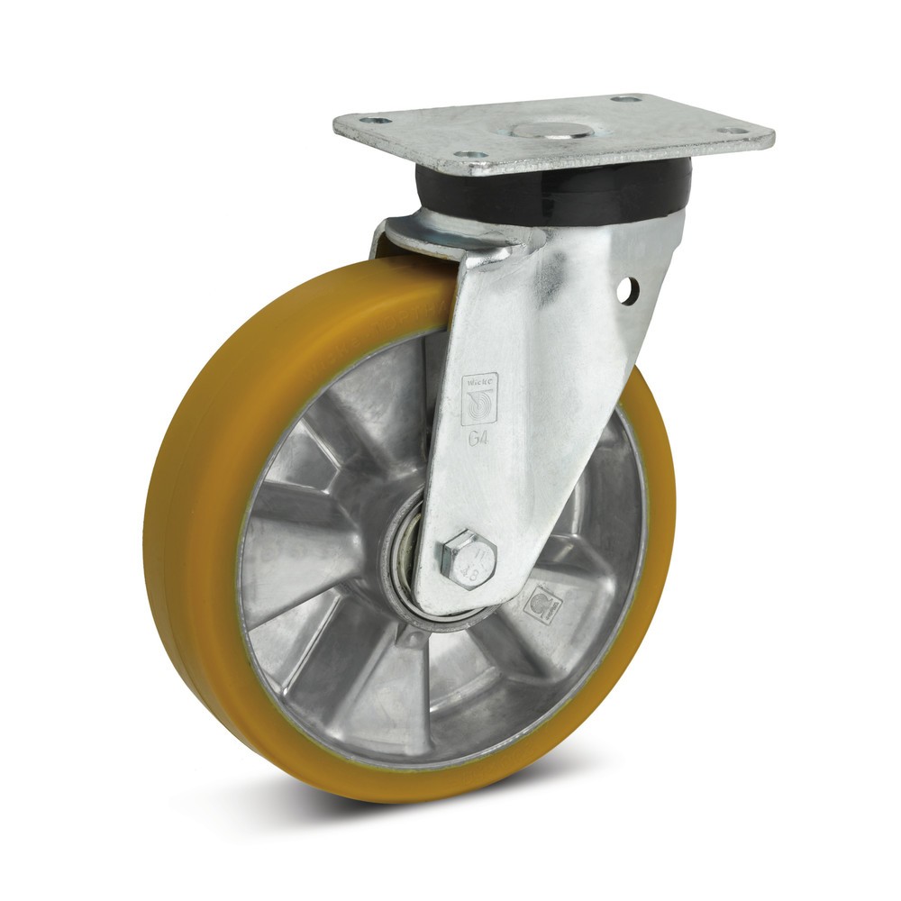 Image of Hinterlässt keine Spuren und kann auch auf uneben Böden fahren Die Lenkrolle Wicke Topthane® PU besteht aus einem Kunststoff mit vielen Vorteilen. Durch die hohe Elastizität ist er stossfest und kann zudem noch hoch belastet werden. Bei der chemischen Bes