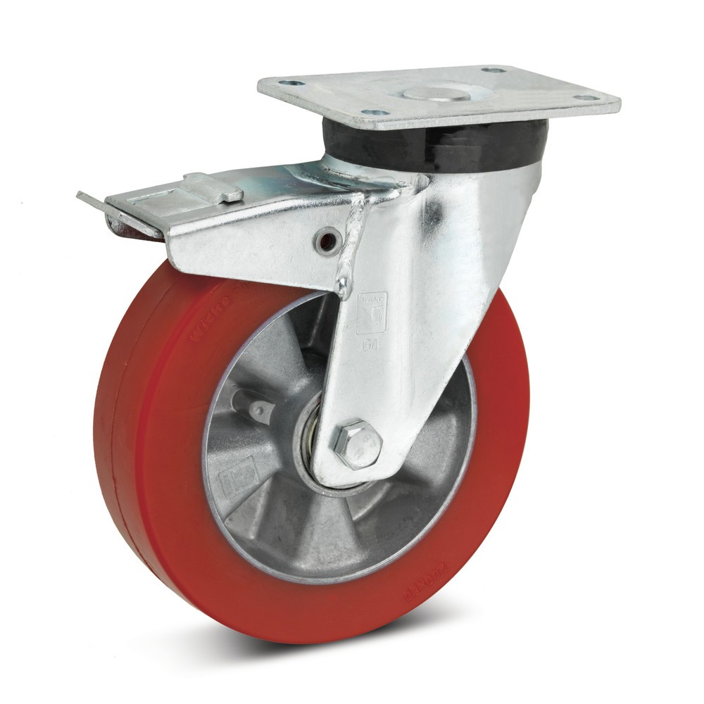 Image of Auf harten Böden erzielen sie den besten Lauf Die Lenkrolle Wicke Topthane® Soft-PU inkl. Feststeller im Nachlauf ist aus einer Polyurethan-Kunststoffmischung, die sie vor allem für harte Böden geeignet macht. Die weiche Lauffläche gleicht Unebenheiten au