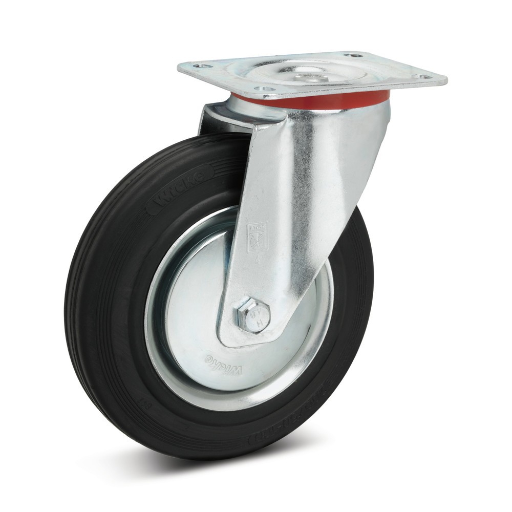 Image of Vollgummi – ein Klassiker unter den Rädern Die Bereifung der Lenkrolle von Wicke ist aus Vollgummi und zeichnet sich vor allem durch die hohe Elastizität und Belastbarkeit aus. Der Vollgummi ist ein gängiger Standard bei den meisten Anforderungen. Denn es