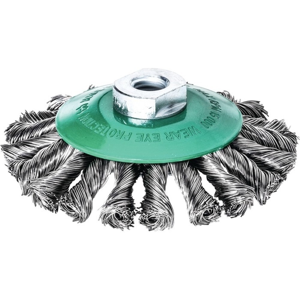 Image of  max. Drehzahl: 15000min-¹LESSMANN Kegelbürste, VA 12 mm, Ø 115 mm M14 Drahtstärke 0,5 mm, 15000 min-¹ LESSMANN Kegelbürste, VA 12 mm, Ø 115 mm M14 Drahtstärke 0,5 mm, 15000 min-¹