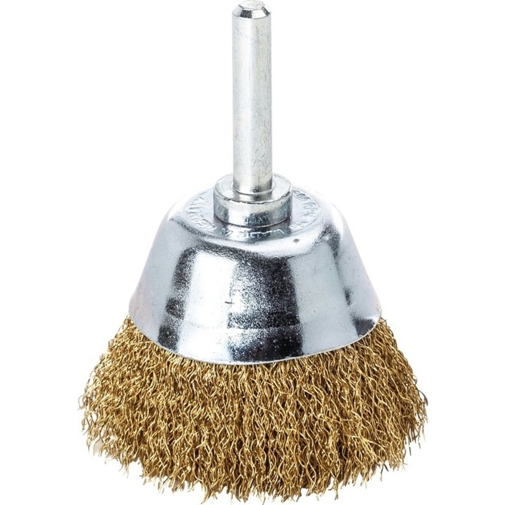 Image of  max. Drehzahl: 10500min-¹LESSMANN Topfbürste, Messing, Ø 50 mm Schaft 6 mm Drahtstärke 0,2 mm, 10500 min-¹ LESSMANN Topfbürste, Messing, Ø 50 mm Schaft 6 mm Drahtstärke 0,2 mm, 10500 min-¹