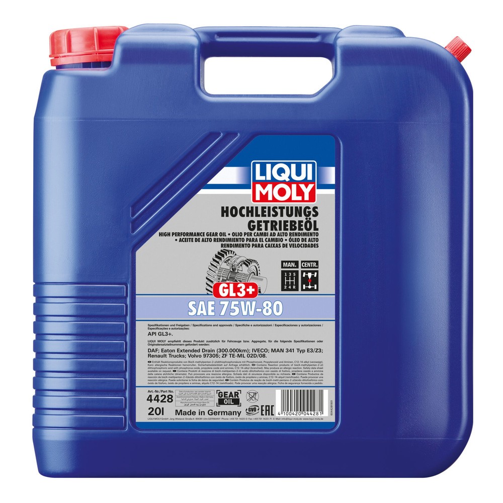 Image of  hohes DruckaufnahmevermögenLIQUI MOLY Hochleistungs-Getriebeöl (GL3+) SAE 75W-80 20 l LIQUI MOLY Hochleistungs-Getriebeöl (GL3+) SAE 75W-80 20 l