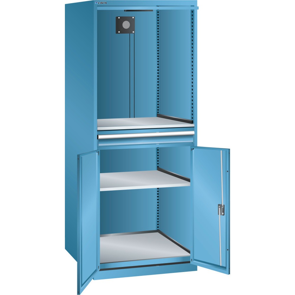 Image of Premium-Betriebsausstattung „Made in Europe“: der LISTA Computerschrank mit 10 Jahren Garantie Akkubetriebene Geräte diebstahlsicher verwahren und gleichzeitig laden: in dem LISTA Computerschrank. Die Einschwenktüren schieben sich beim Öffnen vollständig 