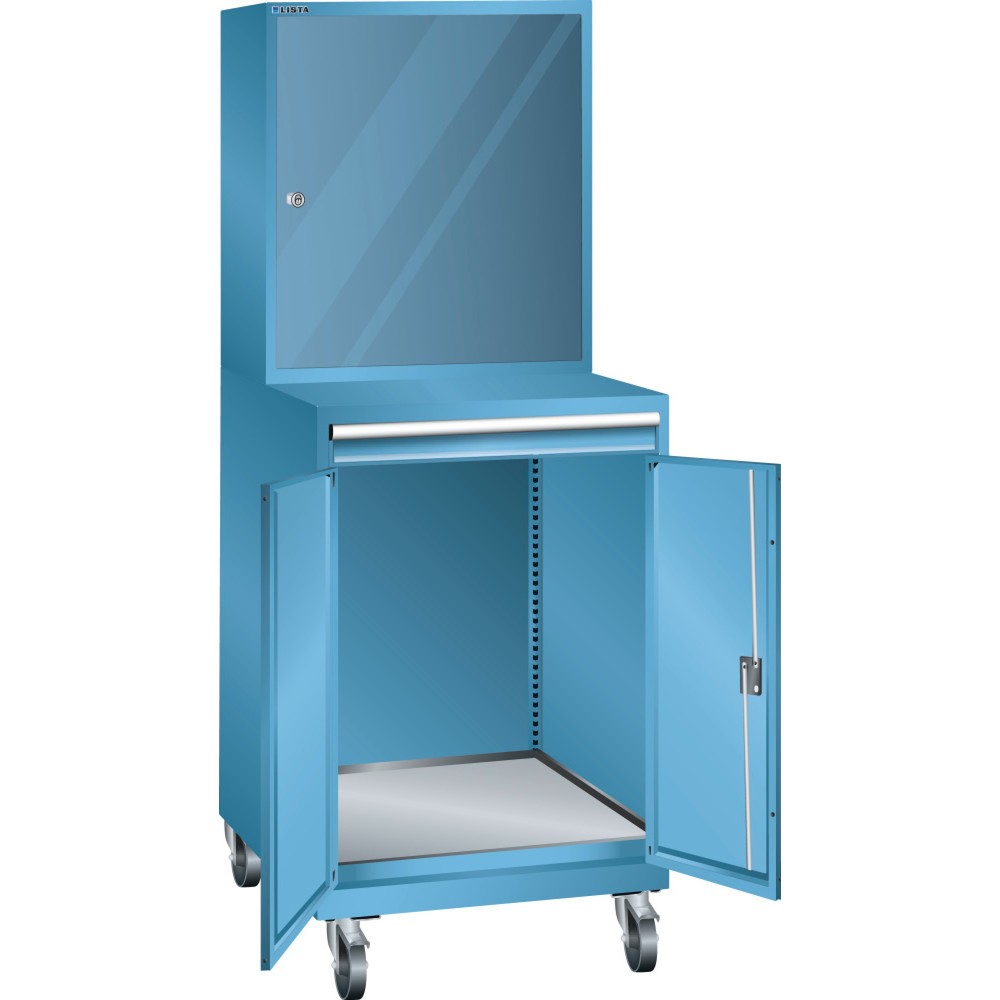 Image of Hochwertig verarbeitet mit 10 Jahren Garantie: der LISTA Computerschrank, fahrbar Akkubetriebene Geräte diebstahlsicher verwahren und gleichzeitig laden: in dem LISTA Computerschrank, fahrbar. Ein Schiebegriff sowie 2 Bock- und 2 Lenkrollen mit Feststelle