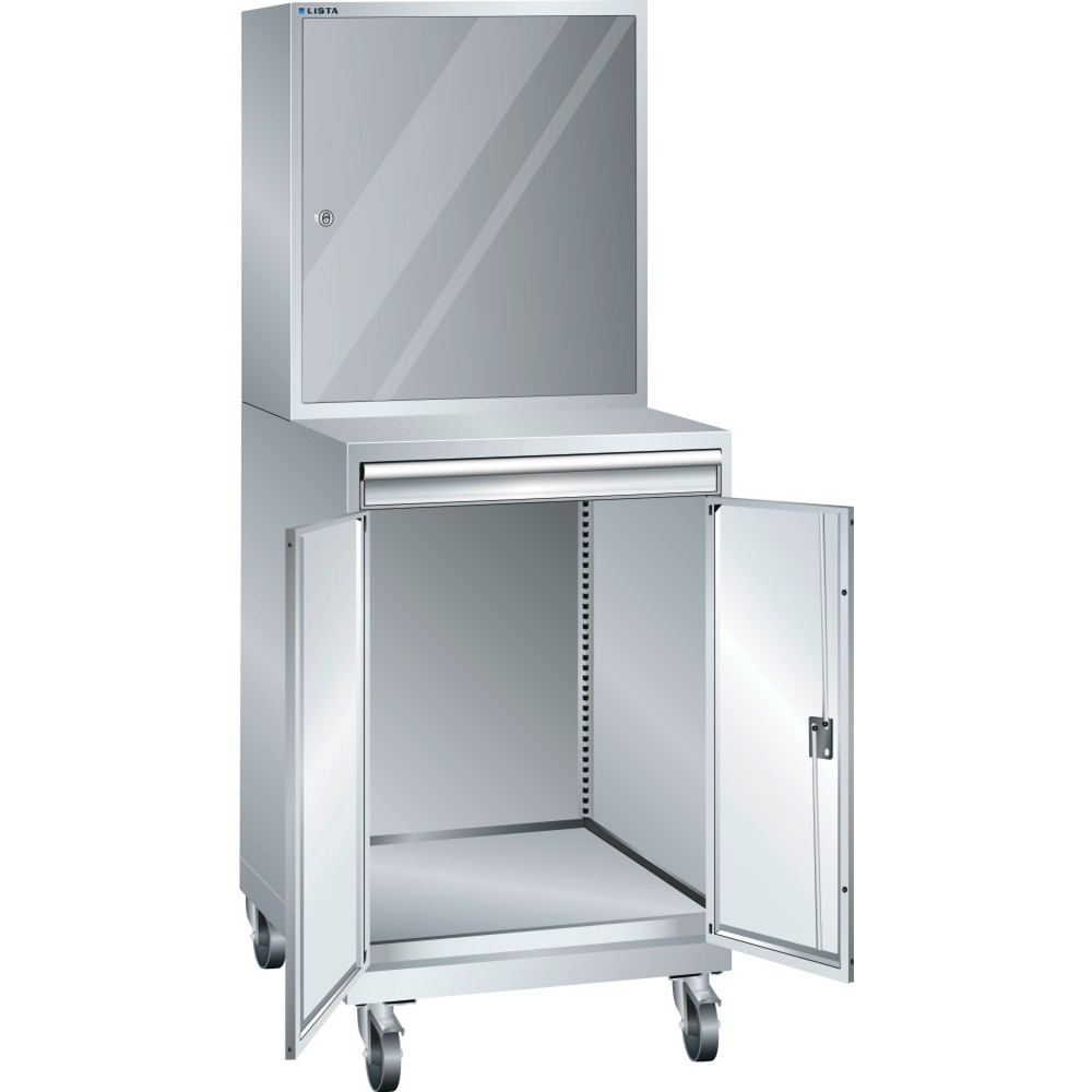 Image of Hochwertig verarbeitet mit 10 Jahren Garantie: der LISTA Computerschrank, fahrbar Akkubetriebene Geräte diebstahlsicher verwahren und gleichzeitig laden: in dem LISTA Computerschrank, fahrbar. Ein Schiebegriff sowie 2 Bock- und 2 Lenkrollen mit Feststelle