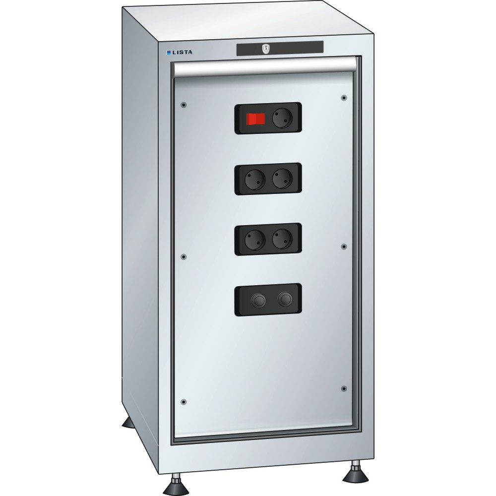 Image of Der LISTA Energiemodulschrank in Profi-Qualität – vom europäischen Marktführer für Betriebsausstattung In dem LISTA Energiemodulschrank sind 1x Schalter/Steckdose 230 V, 2x 2 Steckdosen 230 V und 2x 2 Netzwerkdosen RJ45 sicher, übersichtlich und griffbere