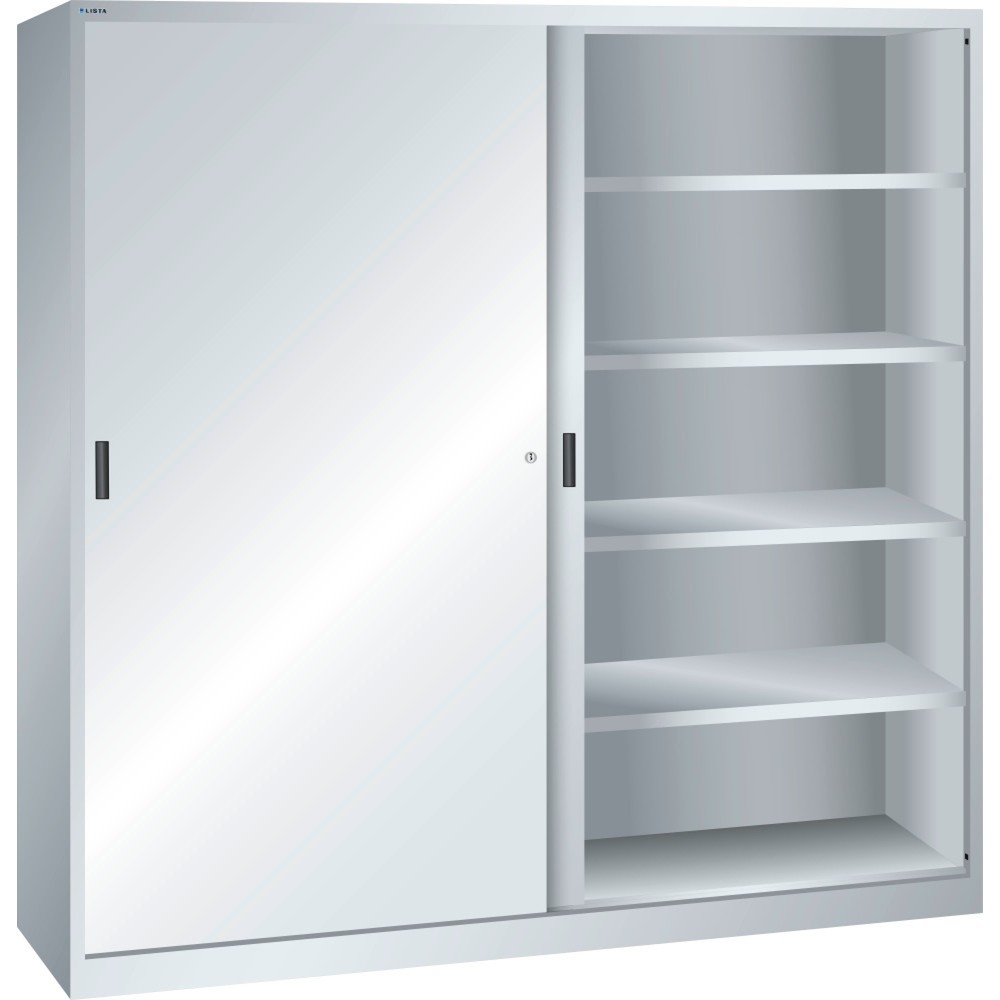 Image of Der LISTA Schiebetürschrank in Profi-Qualität – vom europäischen Marktführer für Betriebsausstattung Bewährte Top-Qualität vom Marktführer im Bereich Betriebsausstattung: Im LISTA Schiebetürschrank aus robustem Stahlblech bewahren Sie Ausrüstung mit Syste