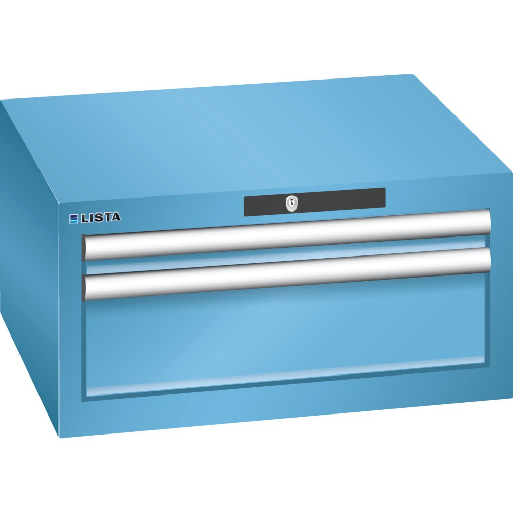 Image of Mit RFID Lock-Schliesssystem vor Diebstahl geschützt: der lichtblaue LISTA Schubladenschrank mit 100-%-Auszügen im Raster 27 x 27 E Ob in der Industrie, im Handwerk oder KFZ-Bereich: Der Schubladenschrank aus dem Hause LISTA bietet Ihnen mit 2 Schubfächer