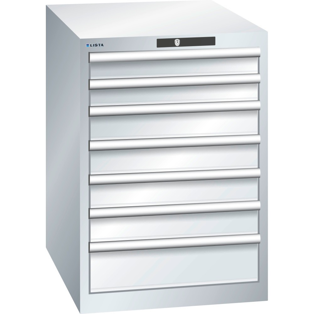 Image of Der LISTA Schubladenschrank 27 x 36 E inkl. AUTO Lock in Lichtgrau – mit 10 Jahren Garantie für ein gutes Gefühl Ob in der Industrie, im Handwerk oder KFZ-Bereich: Der Schubladenschrank von LISTA bietet Ihnen mit 7 Schubfächern viel übersichtlichen und gu