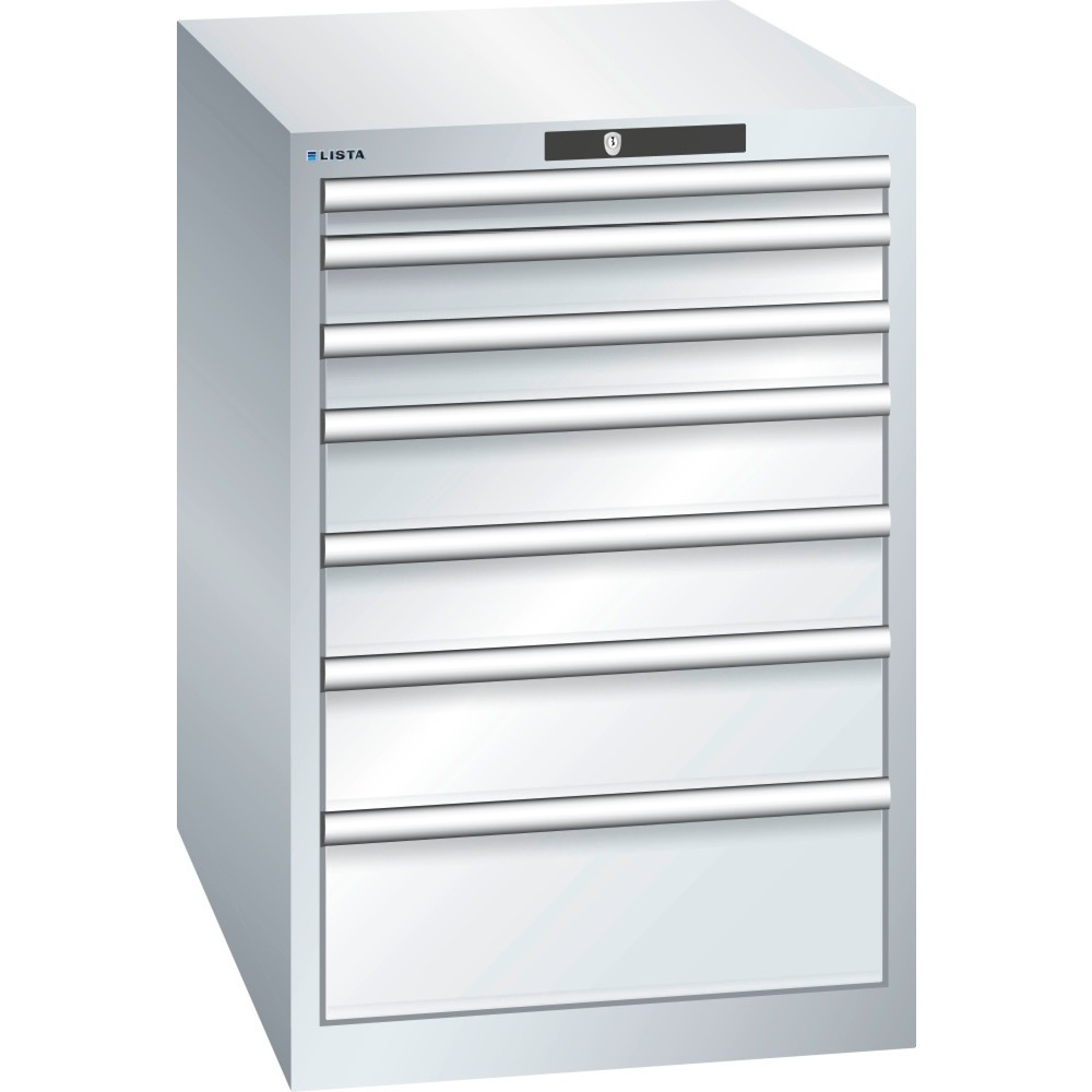 Image of Mit CODE Lock-Schliesssystem vor Diebstahl geschützt: der lichtblaue LISTA Schubladenschrank mit Vollauszügen im Raster 27 x 36 E Ob in der Industrie, im Handwerk oder KFZ-Bereich: Der Schubladenschrank von LISTA bietet Ihnen mit 7 Schubfächern viel übers