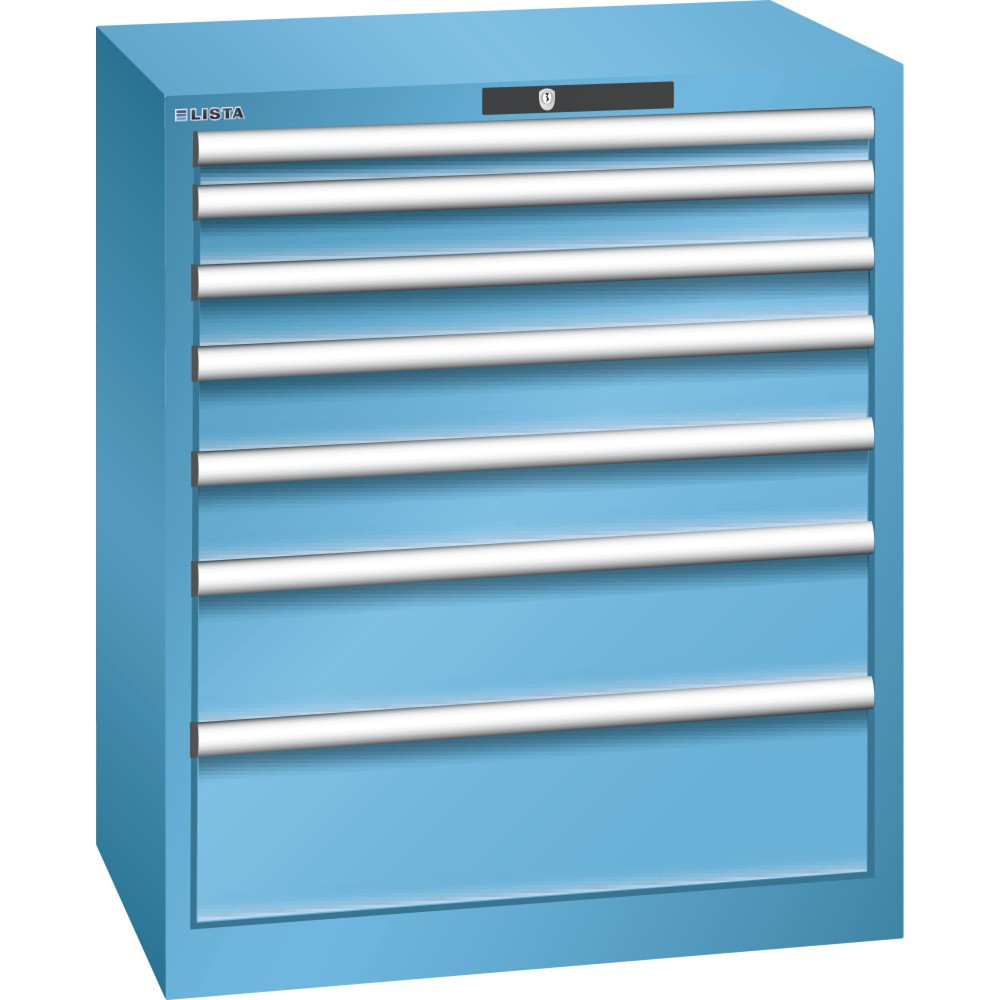 Image of Strapazierfähig, diebstahlgeschützt, hochwertig: Kompromisslose Qualität im Schubladenschrank mit 36 x 27 E Einheiten und KEY Lock von LISTA Der Profi-Schubladenschrank des Herstellers LISTA bietet Ihnen mit 7 Schubfächern viel übersichtlichen und gut sor