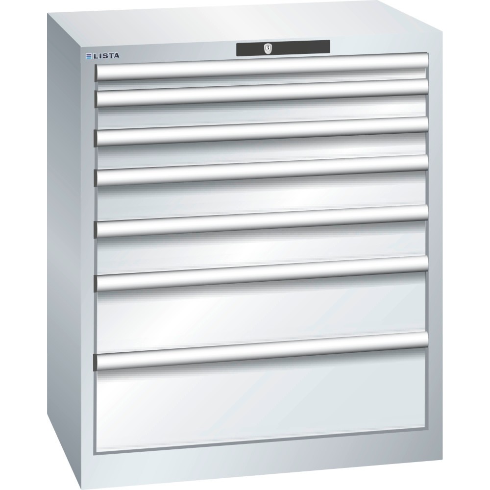 Image of Strapazierfähig, diebstahlgeschützt, hochwertig: Kompromisslose Qualität im Schubladenschrank mit 36 x 27 E Einheiten und KEY Lock von LISTA Der Profi-Schubladenschrank des Herstellers LISTA bietet Ihnen mit 7 Schubfächern viel übersichtlichen und gut sor