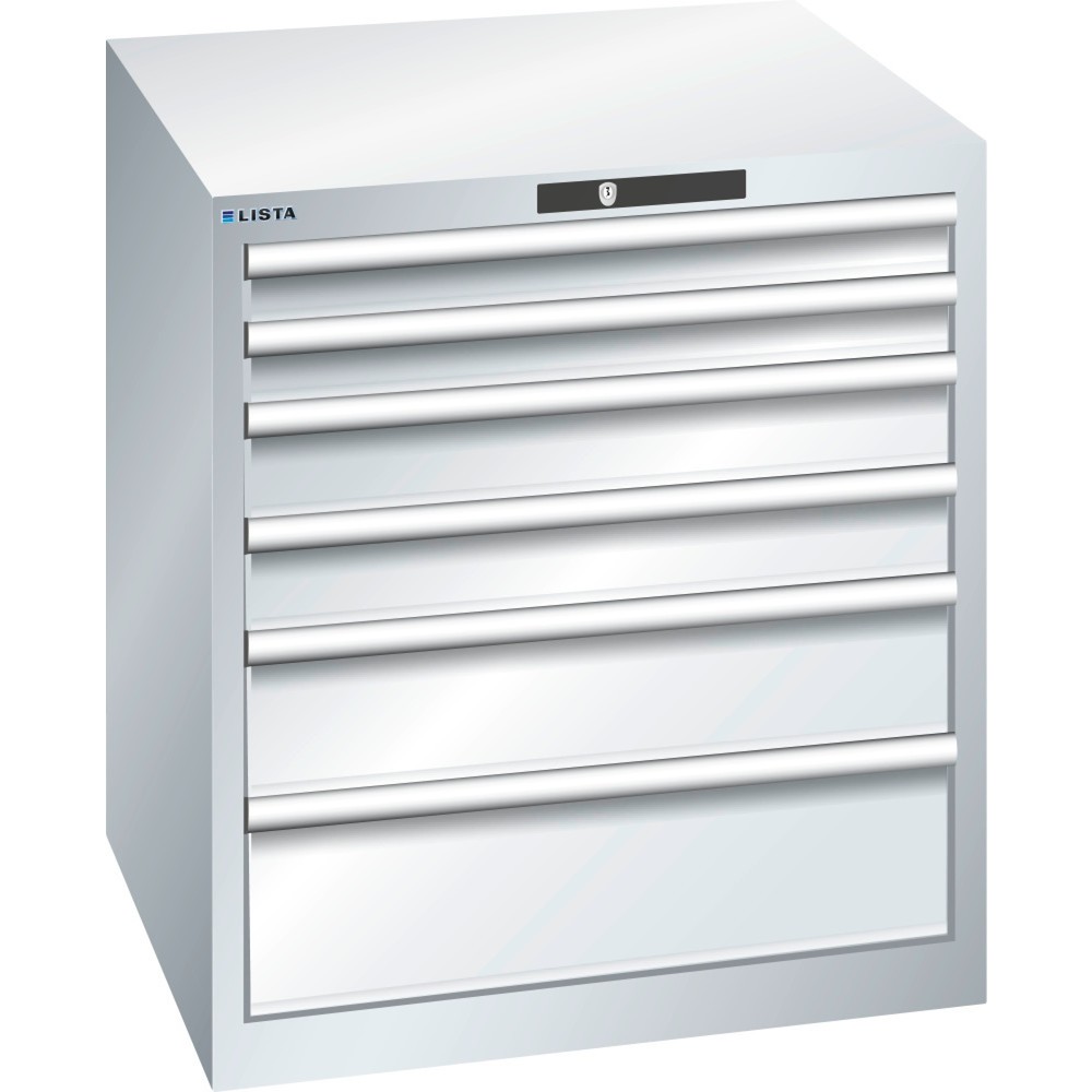 Image of Bequem zugänglich und diebstahlgeschützt: der LISTA Schubladenschrank mit Vollauszügen und KEY Lock Ob in der Industrie, im Handwerk oder KFZ-Bereich: Der Schubladenschrank von LISTA bietet Ihnen mit 6 Schubfächern viel übersichtlichen und gut sortierten 