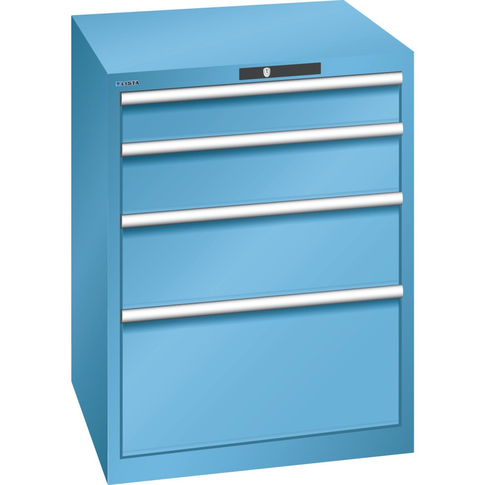 Image of Der LISTA Schubladenschrank mit 36 x 36 E: für KEY Lock-gesicherte Werkzeuglagerung in 4 vollausziehbaren Schubladen Ob in der Industrie, im Handwerk oder KFZ-Bereich: Der Schubladenschrank aus dem Hause LISTA bietet Ihnen mit 4 Schubfächern viel übersich