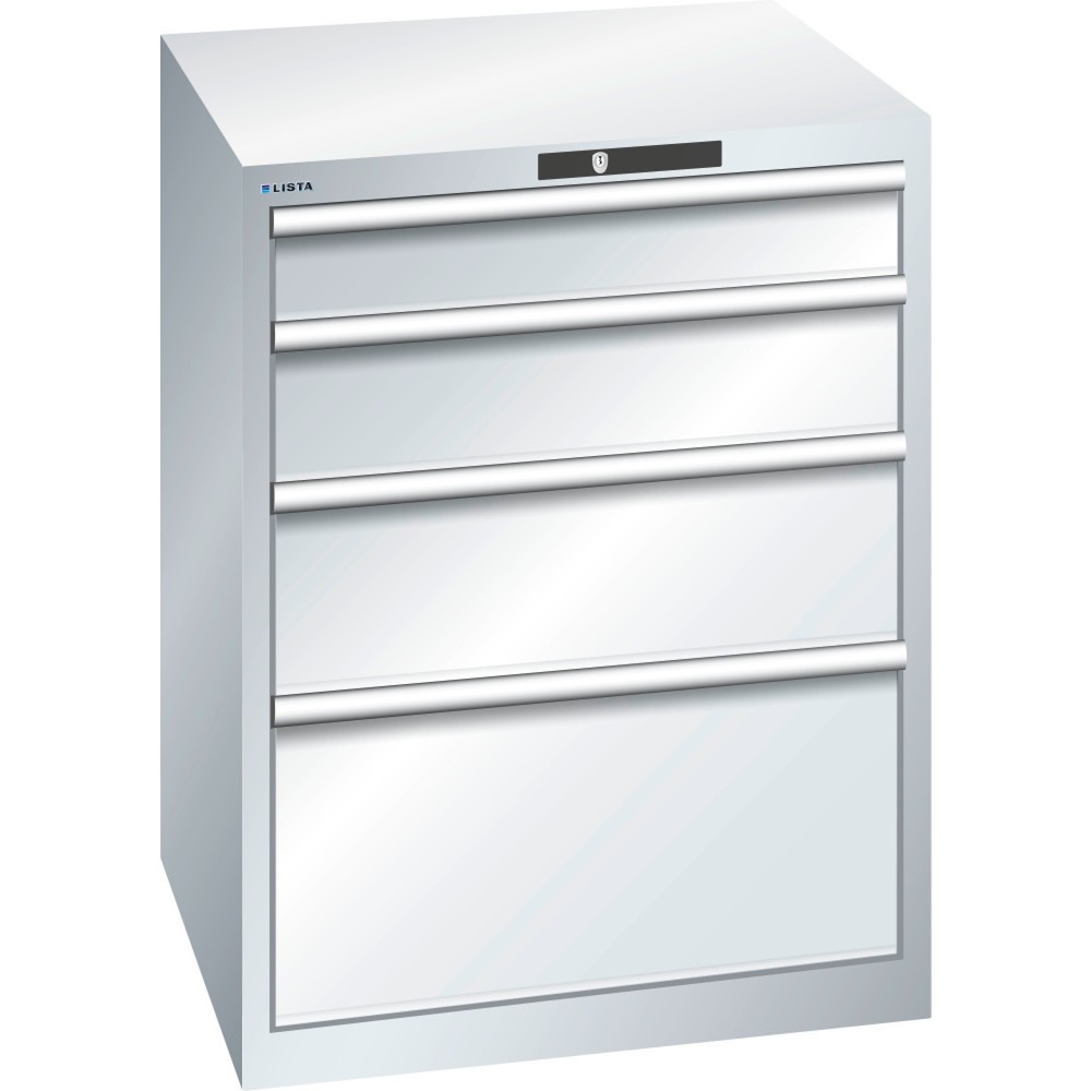 Image of Der LISTA Schubladenschrank mit 36 x 36 E: für KEY Lock-gesicherte Werkzeuglagerung in 4 vollausziehbaren Schubladen Ob in der Industrie, im Handwerk oder KFZ-Bereich: Der Schubladenschrank aus dem Hause LISTA bietet Ihnen mit 4 Schubfächern viel übersich
