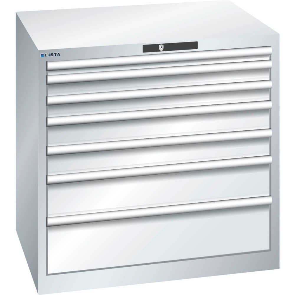 Image of Bequem zugänglich und diebstahlgeschützt: der LISTA Schubladenschrank mit 100-%-Auszügen und KEY Lock Der Profi-Schubladenschrank aus dem Hause LISTA bietet Ihnen mit 7 Schubfächern viel übersichtlichen und gut sortieren Stauraum für Hammer, Zange und Co.
