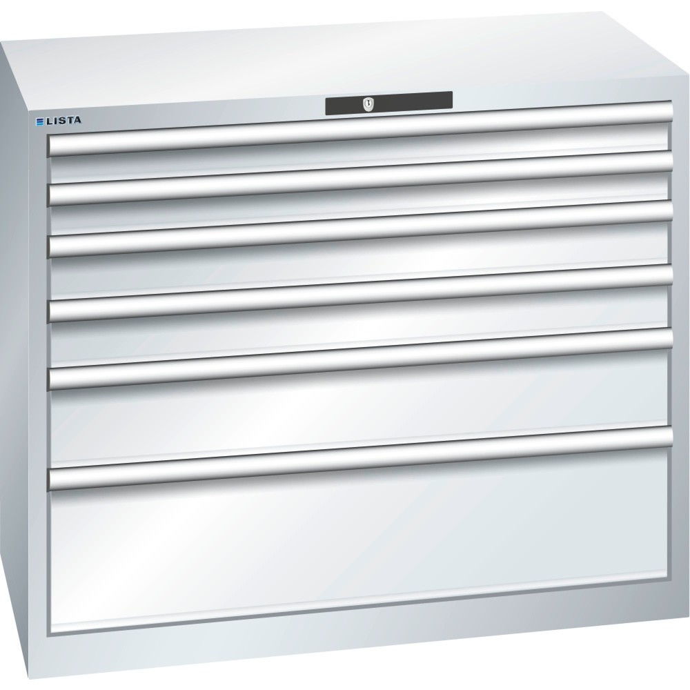 Image of Diebstahlgeschützte Werkzeugaufbewahrung mit System: der LISTA Schubladenschrank mit 54 x 27 E und CODE Lock Ob in der Industrie, im Handwerk oder KFZ-Bereich: Der Schubladenschrank von LISTA bietet Ihnen mit 6 Schubfächern viel übersichtlichen und gut so