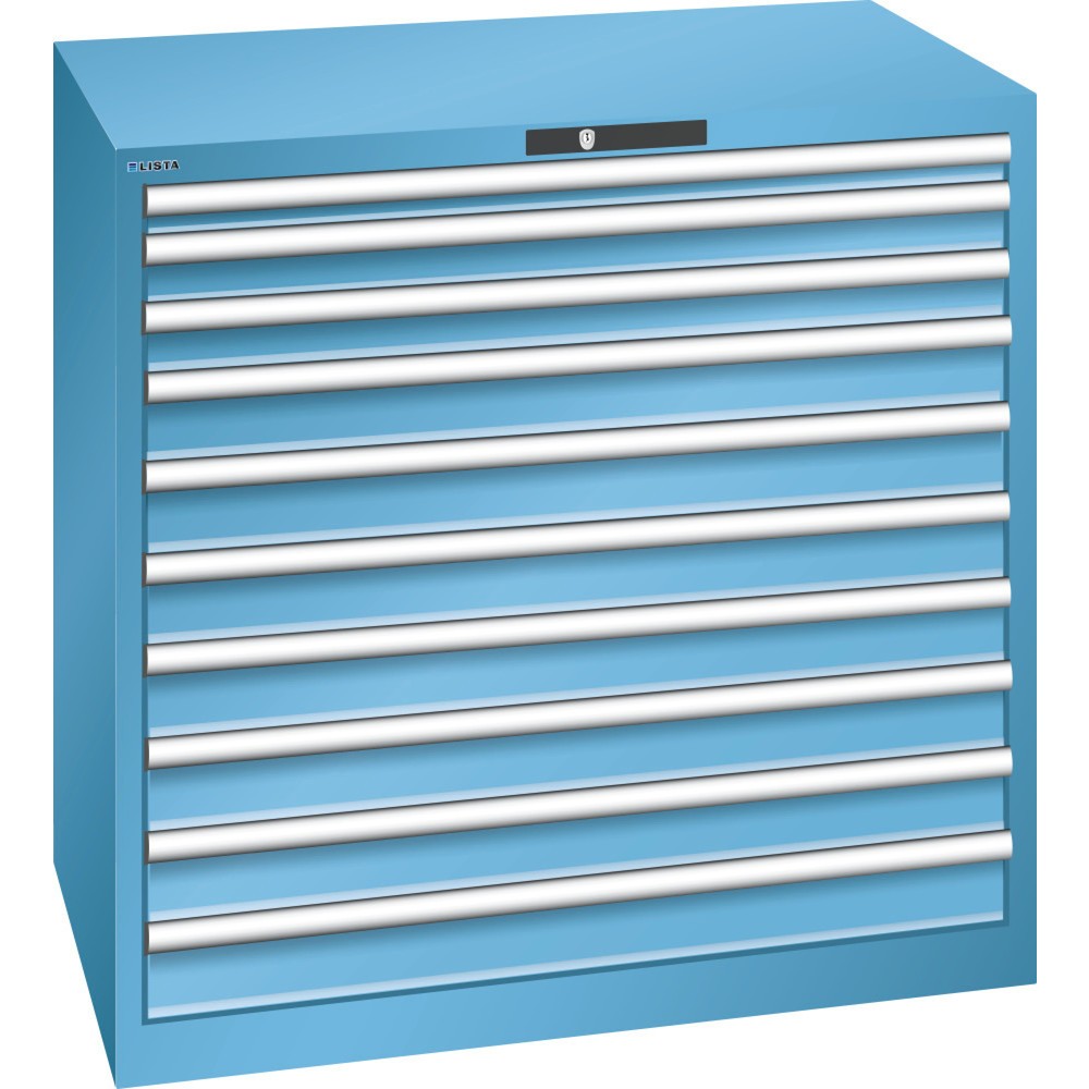 Image of Der LISTA Schubladenschrank mit 54 x 36 E: für RFID Lock-geschützte Werkzeuglagerung in 10 vollausziehbaren Schubladen Ob in der Industrie, im Handwerk oder KFZ-Bereich: Der Schubladenschrank von LISTA bietet Ihnen mit 10 Schubfächern viel übersichtlichen