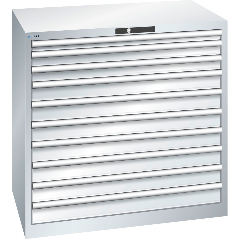 Image of Der LISTA Schubladenschrank mit 54 x 36 E: für RFID Lock-geschützte Werkzeuglagerung in 10 vollausziehbaren Schubladen Ob in der Industrie, im Handwerk oder KFZ-Bereich: Der Schubladenschrank von LISTA bietet Ihnen mit 10 Schubfächern viel übersichtlichen