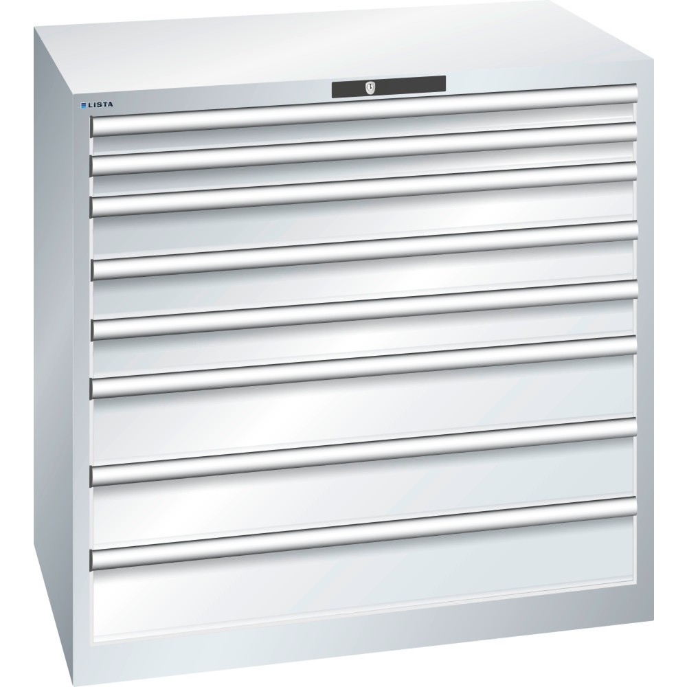 Image of Vollausziehbar und diebstahlgeschützt: Professionelle Werkzeugaufbewahrung im LISTA Schubladenschrank 54 x 36 E mit AUTO Lock Der Profi-Schubladenschrank von LISTA bietet Ihnen mit 8 Schubfächern viel übersichtlichen und gut sortieren Platz für Hammer, Za