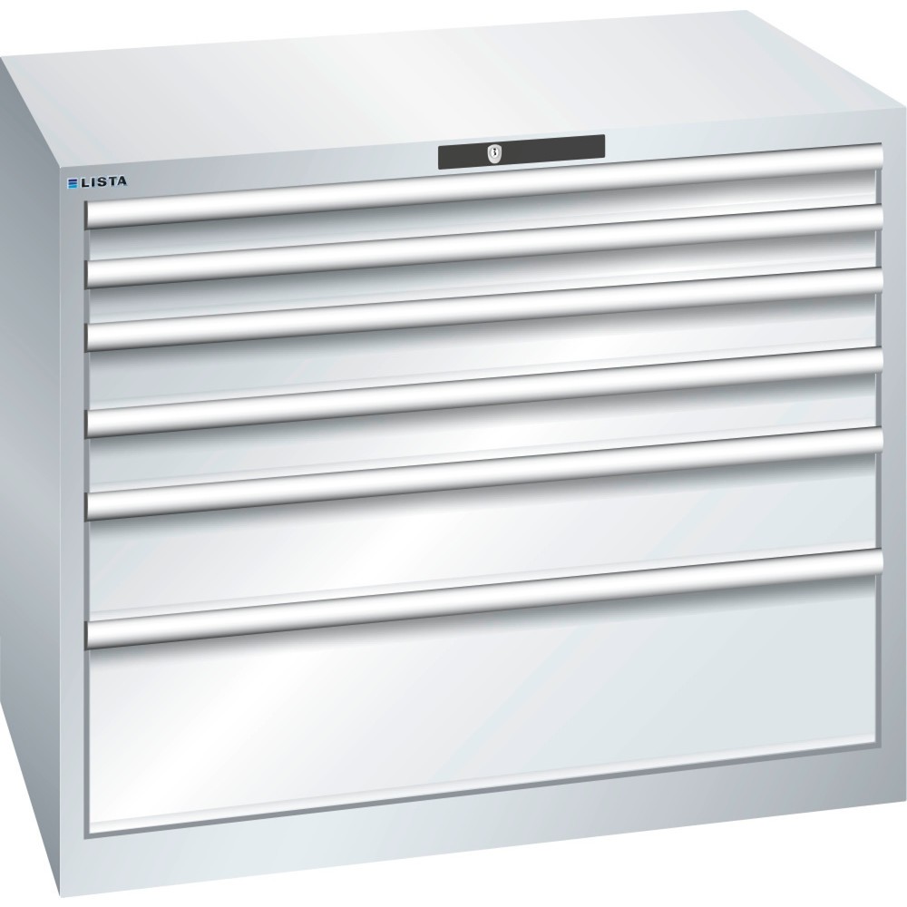 Image of Für sichere Werkzeuglagerung konzipiert: der LISTA Schubladenschrank 54 x 36 E inkl. AUTO Lock Ob in der Industrie, im Handwerk oder KFZ-Bereich: Der Schubladenschrank aus dem Hause LISTA bietet Ihnen mit 6 Schubfächern viel übersichtlichen und gut sortie