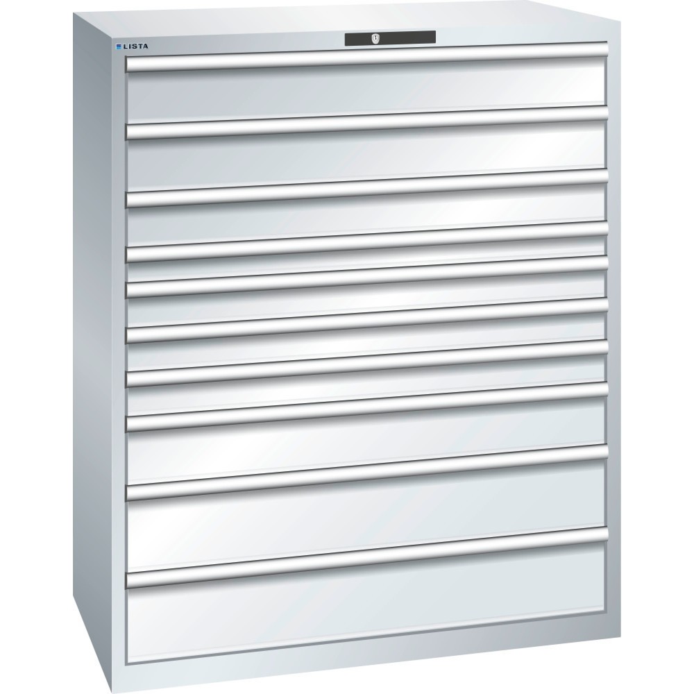 Image of Der LISTA Schubladenschrank 64 x 36 E inkl. AUTO Lock in Lichtblau – mit 10 Jahren Garantie für ein gutes Gefühl Der Profi-Schubladenschrank des Herstellers LISTA bietet Ihnen mit 10 Schubfächern viel übersichtlichen und gut sortieren Stauraum für Hammer,