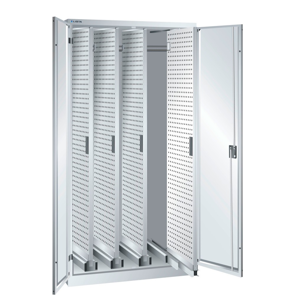 Image of Premium-Betriebsausstattung „Made in Europe“: der LISTA Vertikalauszugschrank mit 10 Jahren Garantie Maximaler Lagerplatz auf minimaler Standfläche: Das bietet dieser Schrank mit beidseitig nutzbaren Vertikalauszügen aus dem Hause LISTA. Die Schubladen üb