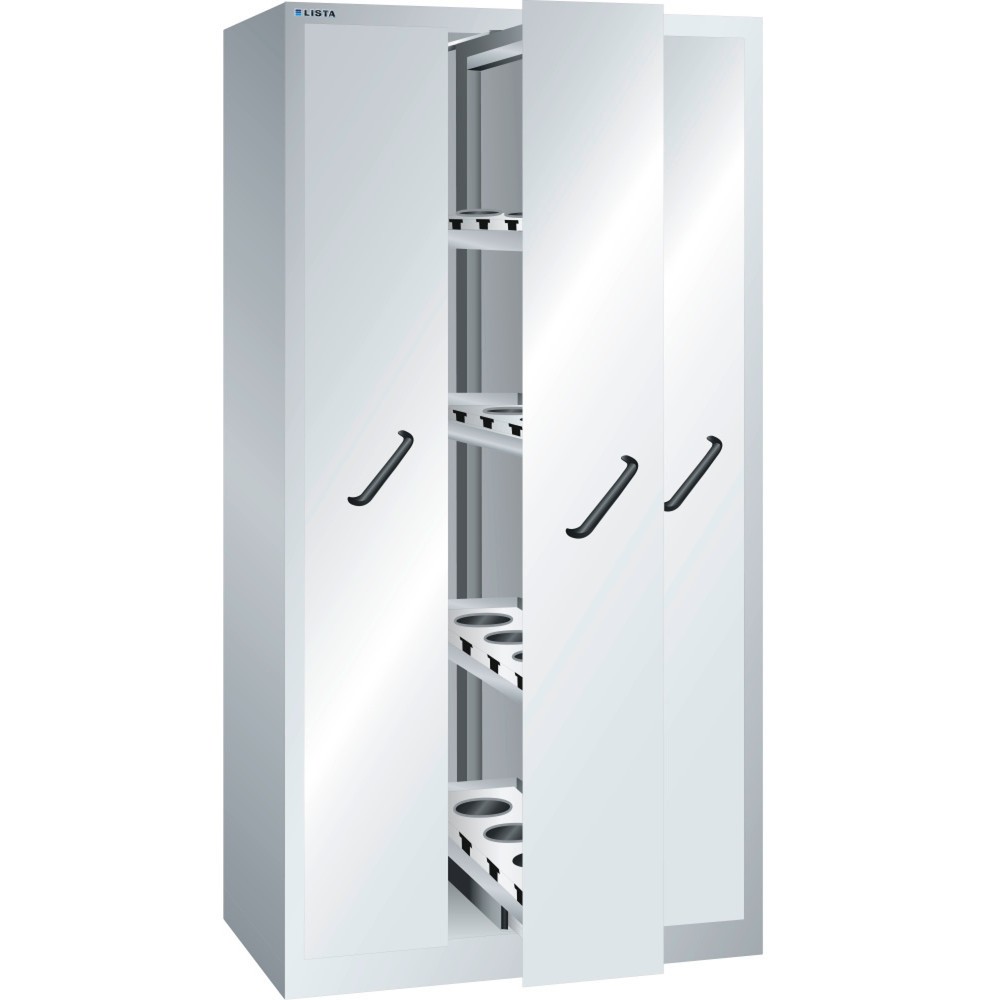Image of Der LISTA Vertikalauszugschrank in Profi-Qualität – vom europäischen Marktführer für Betriebsausstattung Maximaler Lagerplatz auf minimaler Standfläche: Das bietet dieser Schrank mit beidseitig nutzbaren Vertikalauszügen aus dem Hause LISTA. Die Schublade