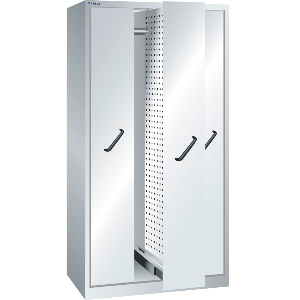Image of Der LISTA Vertikalauszugschrank in Profi-Qualität – vom europäischen Marktführer für Betriebsausstattung Maximaler Lagerplatz auf minimaler Standfläche: Das bietet dieser Schrank mit beidseitig nutzbaren Vertikalauszügen aus dem Hause LISTA. Die Schublade