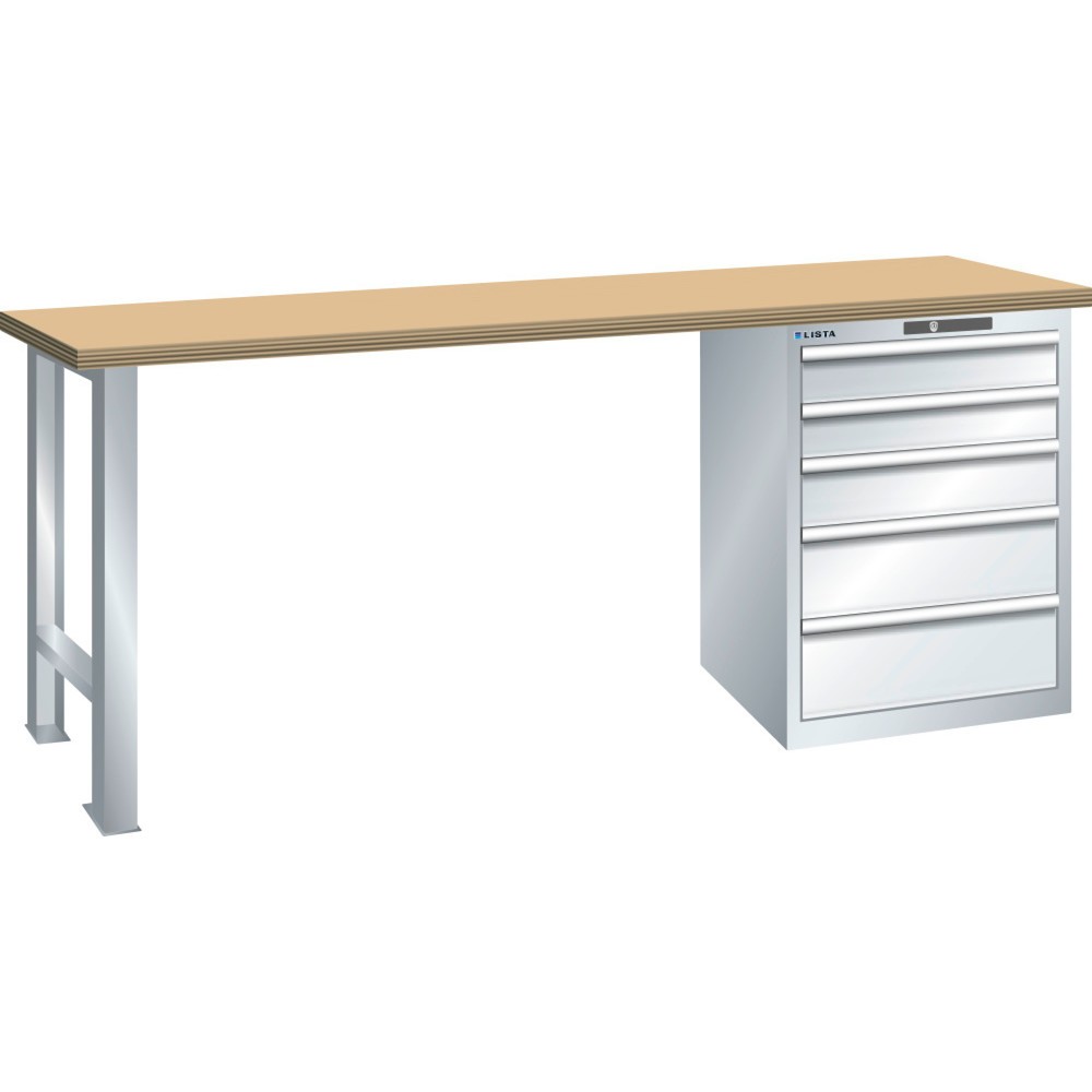 Image of  Max. Flächenbelastung kg: 1500LISTA Werkbank 27x36E, (BxTxH) 1500x800x900mm, Buche, 5 Schubladen, lichtgrau, RFID Lock LISTA Werkbank 27x36E, (BxTxH) 1500x800x900mm, Buche, 5 Schubladen, lichtgrau, RFID Lock