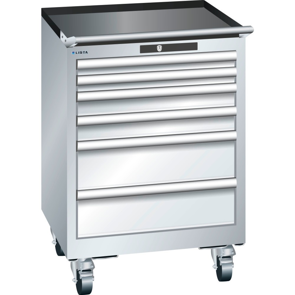 Image of Komfortabel zugänglich und diebstahlsicher: der LISTA Werkstattwagen mit 100-%-Auszügen und AUTO Lock Ob in der Industrie, im Handwerk oder KFZ-Bereich: Der Werkzeugwagen des Herstellers LISTA bietet Ihnen mit 6 Schubfächern viel übersichtlichen und gut s