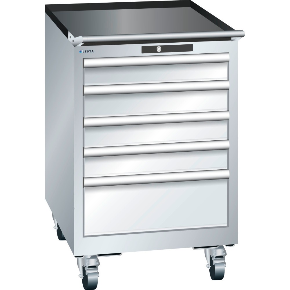 Image of Mit CODE Lock-Schliesssystem vor Fremdzugriff geschützt: der lichtblaue LISTA Werkstattwagen mit Vollauszügen Geschützter, übersichtlicher und gut sortierter Stauraum: Dafür steht der LISTA Werkzeugwagen mit 5 Schubfächern als robuster Alleskönner für die