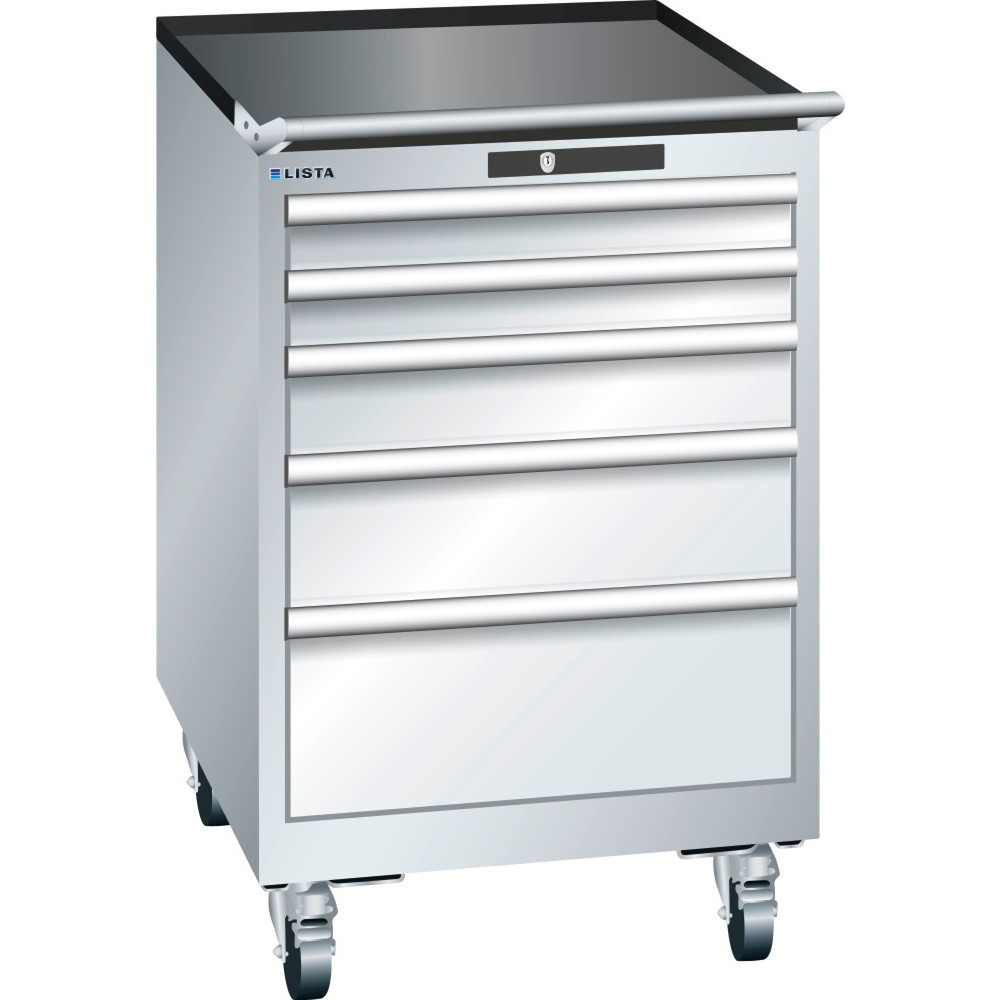 Image of Mit KEY Lock-Schliesssystem vor Fremdzugriff geschützt: der lichtblaue LISTA Werkstattwagen mit Vollauszügen Der Profi-Werkzeugwagen aus dem Hause LISTA bietet Ihnen mit 5 Schubfächern viel übersichtlichen und gut sortieren Stauraum für Hammer, Zange und 