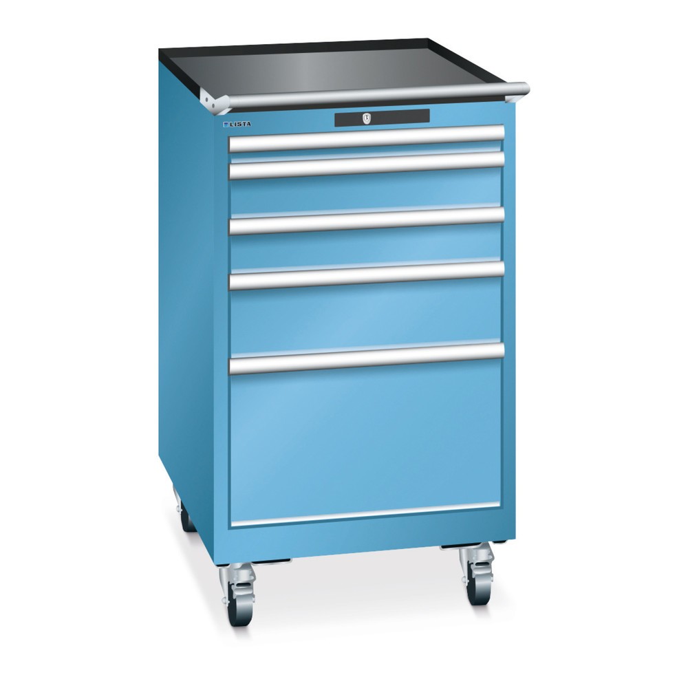 Image of LISTA Werkstattwagen 27x36E mit 5 Schubladen: voller Auszug für vollen Einblick Ordnung ist das halbe Leben und der LISTA Werkstattwagen 27x36E im Mass 564x725x990 mm (BxTxH) inkl. 5 Schubladen trägt mit hohem Bedienkomfort dazu bei: 100 % Vollauszüge, Ei