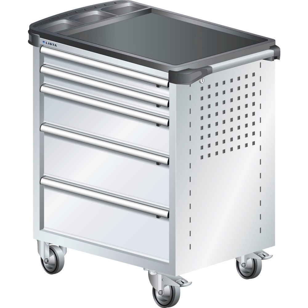 Image of Hochwertig verarbeitet mit 10 Jahren Garantie: der LISTA Werkstattwagen 36 x 27 E mit KEY Lock Ob in der Industrie, im Handwerk oder KFZ-Bereich: Der Werkzeugwagen aus dem Hause LISTA bietet Ihnen mit 5 Schubfächern viel übersichtlichen und gut sortierten