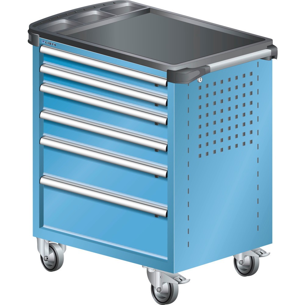 Image of Mit KEY Lock-Schliesssystem vor Diebstahl geschützt: der lichtblaue LISTA Werkstattwagen mit Vollauszügen Ob in der Industrie, im Handwerk oder KFZ-Bereich: Der Werkzeugwagen aus dem Hause LISTA bietet Ihnen mit 6 Schubfächern viel übersichtlichen und gut