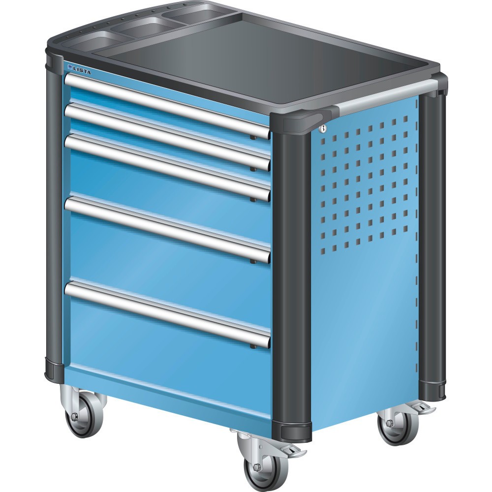 Image of Der LISTA Werkstattwagen 36 x 27 E: für KEY Lock-geschützte Werkzeuglagerung in 5 vollausziehbaren Schubladen Ob in der Industrie, im Handwerk oder KFZ-Bereich: Der Werkzeugwagen von LISTA bietet Ihnen mit 5 Schubfächern viel übersichtlichen und gut sorti