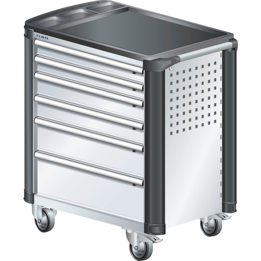 Image of Vollausziehbar und diebstahlgeschützt: professionelle Werkzeugaufbewahrung im LISTA Werkstattwagen 36 x 27 E mit KEY Lock Geschützter, übersichtlicher und gut sortierter Stauraum: Dafür steht der LISTA Werkzeugwagen mit 6 Schubfächern als robuster Alleskö