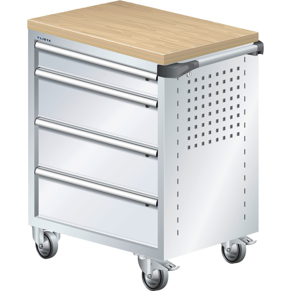 Image of Premium-Betriebsausstattung „Made in Europe ": der LISTA Werkstattwagen 36 x 27 E inkl. 10-Jahres-Garantie Der Profi-Werkzeugwagen aus dem Hause LISTA bietet Ihnen mit 4 Schubfächern viel übersichtlichen und gut sortieren Stauraum für Hammer, Zange und Co