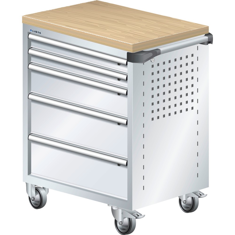 Image of Für diebstahlgeschützte Werkzeuglagerung ausgestattet: der LISTA Werkstattwagen 36 x 27 E inkl. KEY Lock Der Profi-Werkzeugwagen aus dem Hause LISTA bietet Ihnen mit 5 Schubfächern viel übersichtlichen und gut sortieren Stauraum für Hammer, Zange und Co. 